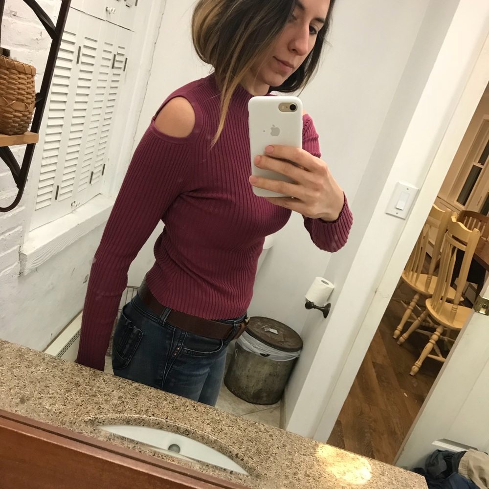 Cold shoulder mock neck long sleeve